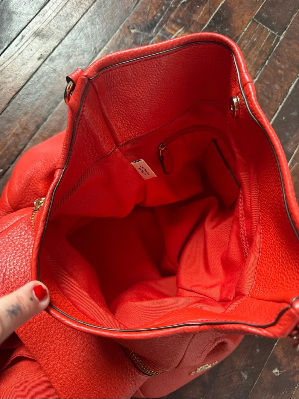 Coach Red Pebbled Leather Shoulder Hobo with Gold Hardware